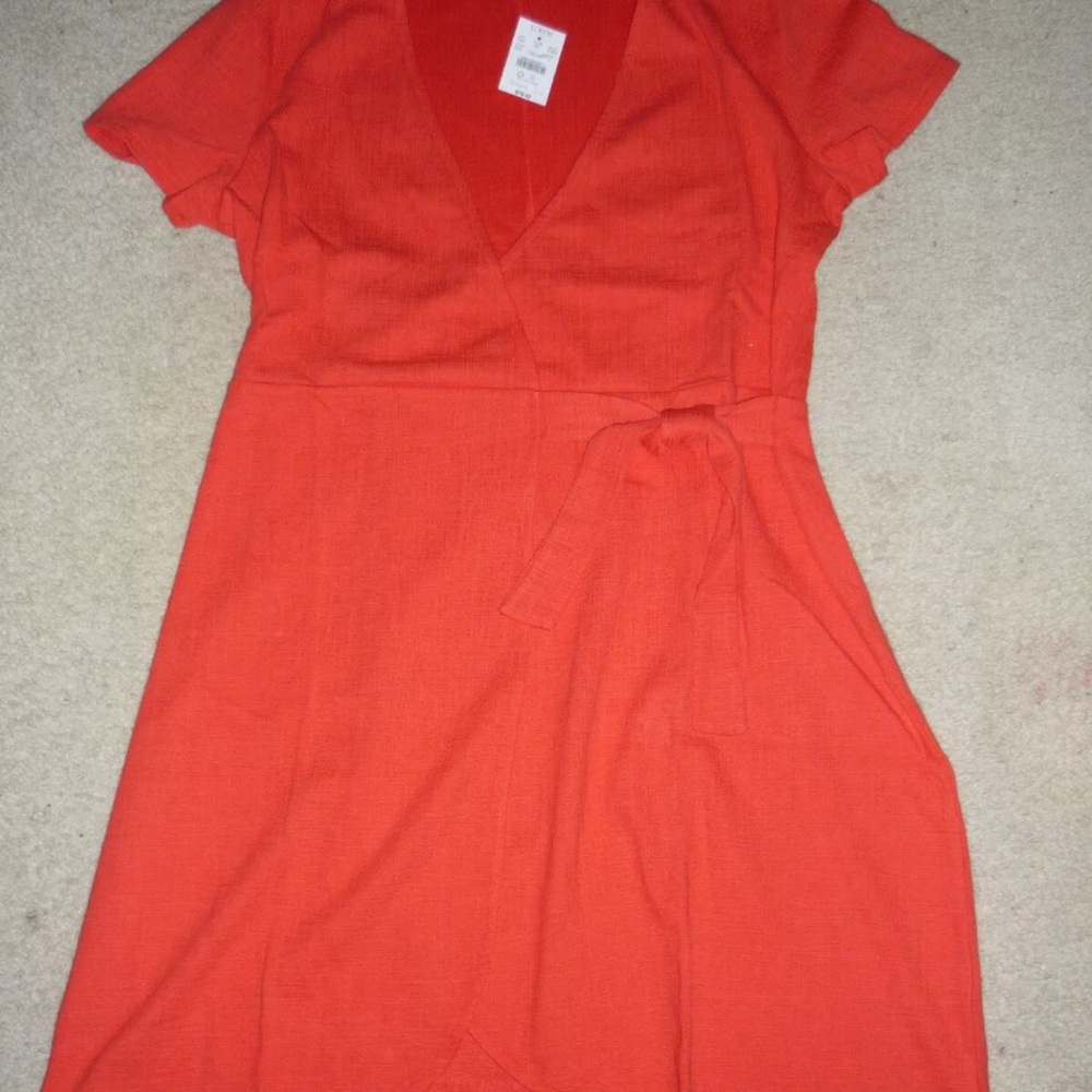 Red J Crew Textured knit wrap dress